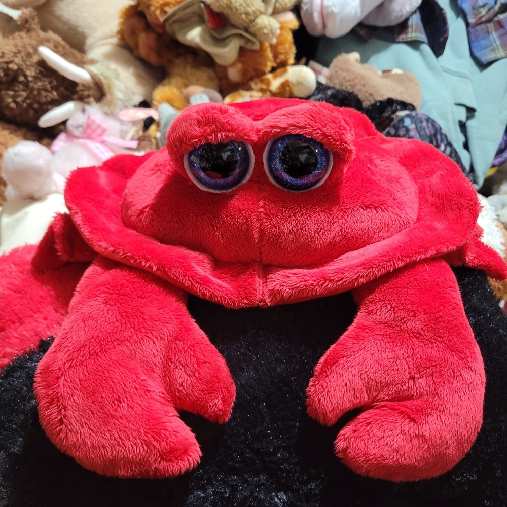 The Petting Zoo Red Crab Plush Stuffed Animal Blue Glitter Eyes Ocean Sea Life